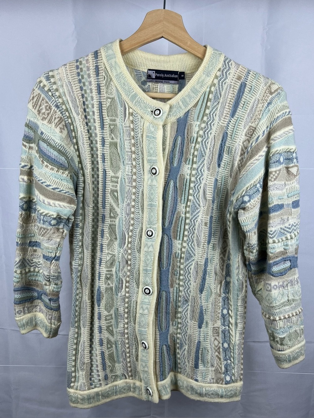 Vintage Purely Australian 3D Knit Cardigan Sweater Wool Women’s Size Small
